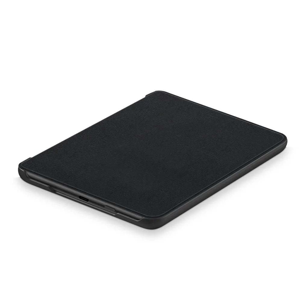 For Amazon Kindle 6" (2022) PU Leather Folio Case Auto Sleep / Wake Feature Solid Color Tablet Cover - Black - 3