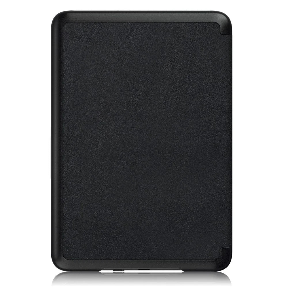 For Amazon Kindle 6" (2022) PU Leather Folio Case Auto Sleep / Wake Feature Solid Color Tablet Cover - Black - 6