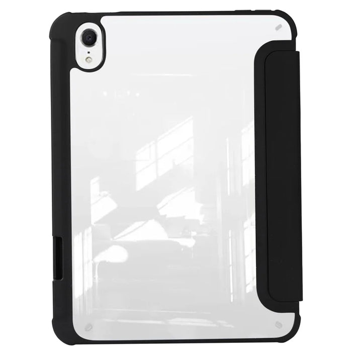 For iPad mini (2024) / mini (2021) PU Leather + TPU + Acrylic Transparent Tablet Case Tri-Fold Stand Protective Cover - Black - 2