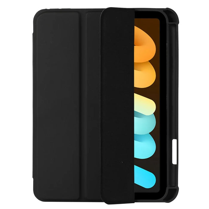 For iPad mini (2024) / mini (2021) PU Leather + TPU + Acrylic Transparent Tablet Case Tri-Fold Stand Protective Cover - Black - 3