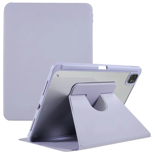 For iPad Pro 11 (2018) / (2020) / (2021) / (2022) Shockproof Tablet Case PU Leather + TPU + Acrylic Anti-Fall Protective Cover with Rotary Kickstand - Purple - 1