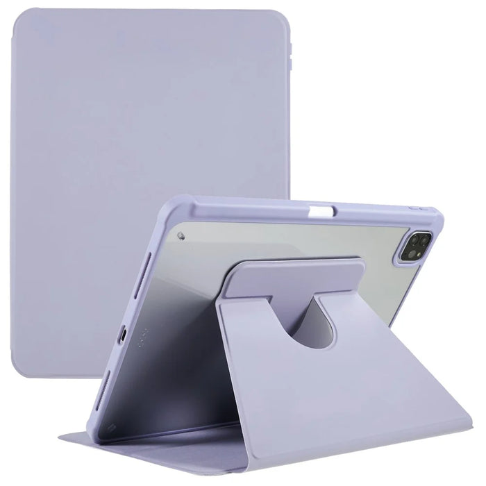 For iPad Pro 11 (2018) / (2020) / (2021) / (2022) Shockproof Tablet Case PU Leather + TPU + Acrylic Anti-Fall Protective Cover with Rotary Kickstand - Purple - 1