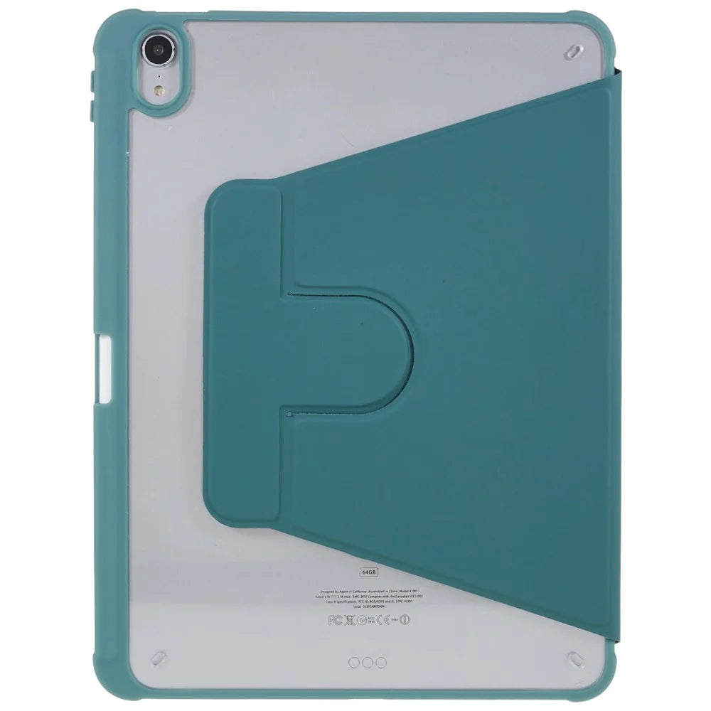 For iPad Air 11 (2026) / (2025) / (2024) / Air (2022) / (2020) Auto Wake and Sleep Tablet Case Kickstand PU Leather Cover - Midnight Green - 4