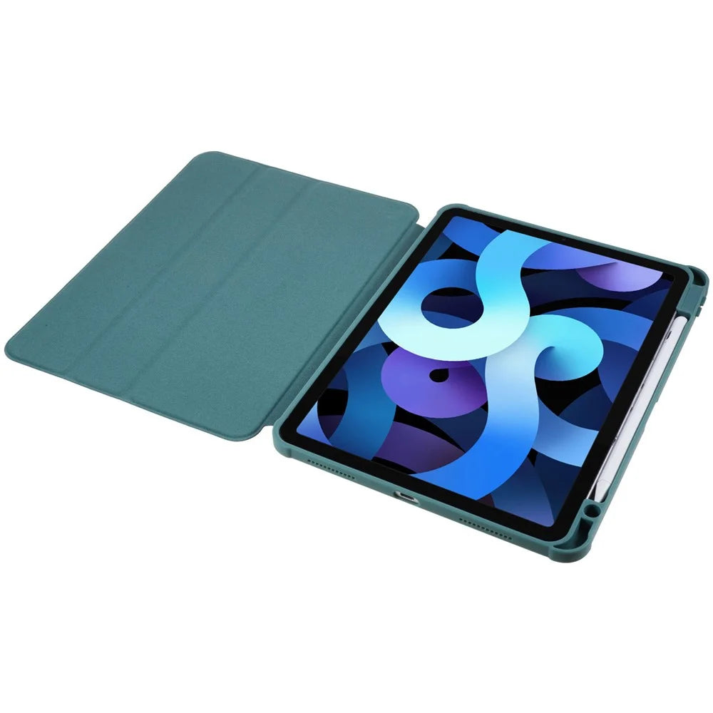 For iPad Air 11 (2026) / (2025) / (2024) / Air (2022) / (2020) Auto Wake and Sleep Tablet Case Kickstand PU Leather Cover - Midnight Green - 5