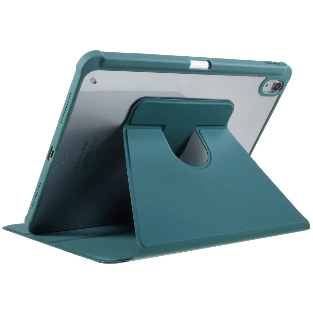 For iPad Air 11 (2026) / (2025) / (2024) / Air (2022) / (2020) Auto Wake and Sleep Tablet Case Kickstand PU Leather Cover - Midnight Green - 6