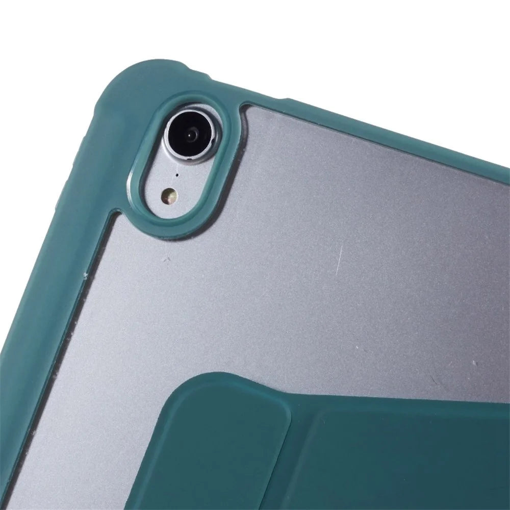 For iPad Air 11 (2026) / (2025) / (2024) / Air (2022) / (2020) Auto Wake and Sleep Tablet Case Kickstand PU Leather Cover - Midnight Green - 7