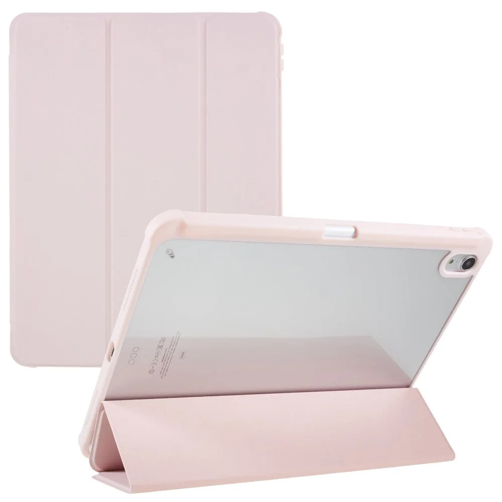 For iPad Air 11 (2026) / (2025) / (2024) / Air (2022) / (2020) PU Leather TPU Acrylic Tablet Tri-Fold Stand - Pink - 1