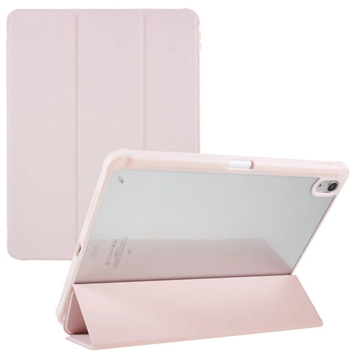 For iPad Air 11 (2026) / (2025) / (2024) / Air (2022) / (2020) PU Leather TPU Acrylic Tablet Tri-Fold Stand - Pink - 1