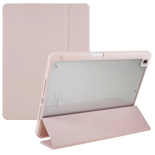 For iPad 10.2 (2021) / (2019) / (2020) Shockproof Case PU Leather + TPU + Acrylic Tablet Case Tri-fold Stand Protective Cover - Pink - 1