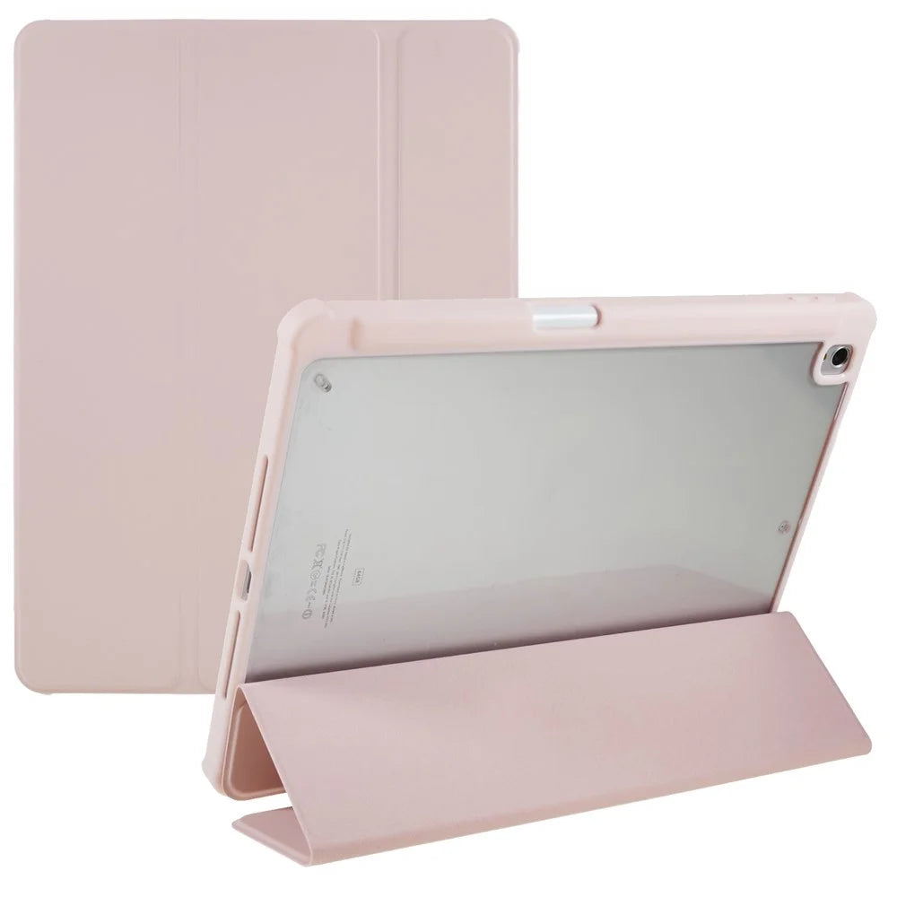For iPad 10.2 (2021) / (2019) / (2020) Shockproof Case PU Leather + TPU + Acrylic Tablet Case Tri-fold Stand Protective Cover - Pink - 1
