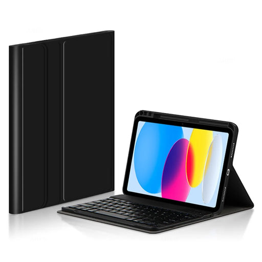 For iPad (2025) / 10.9 (2022) Leather Stand Tablet Case with Detachable Magnetic Wireless Keyboard (Without Touchpad) - Black - 1