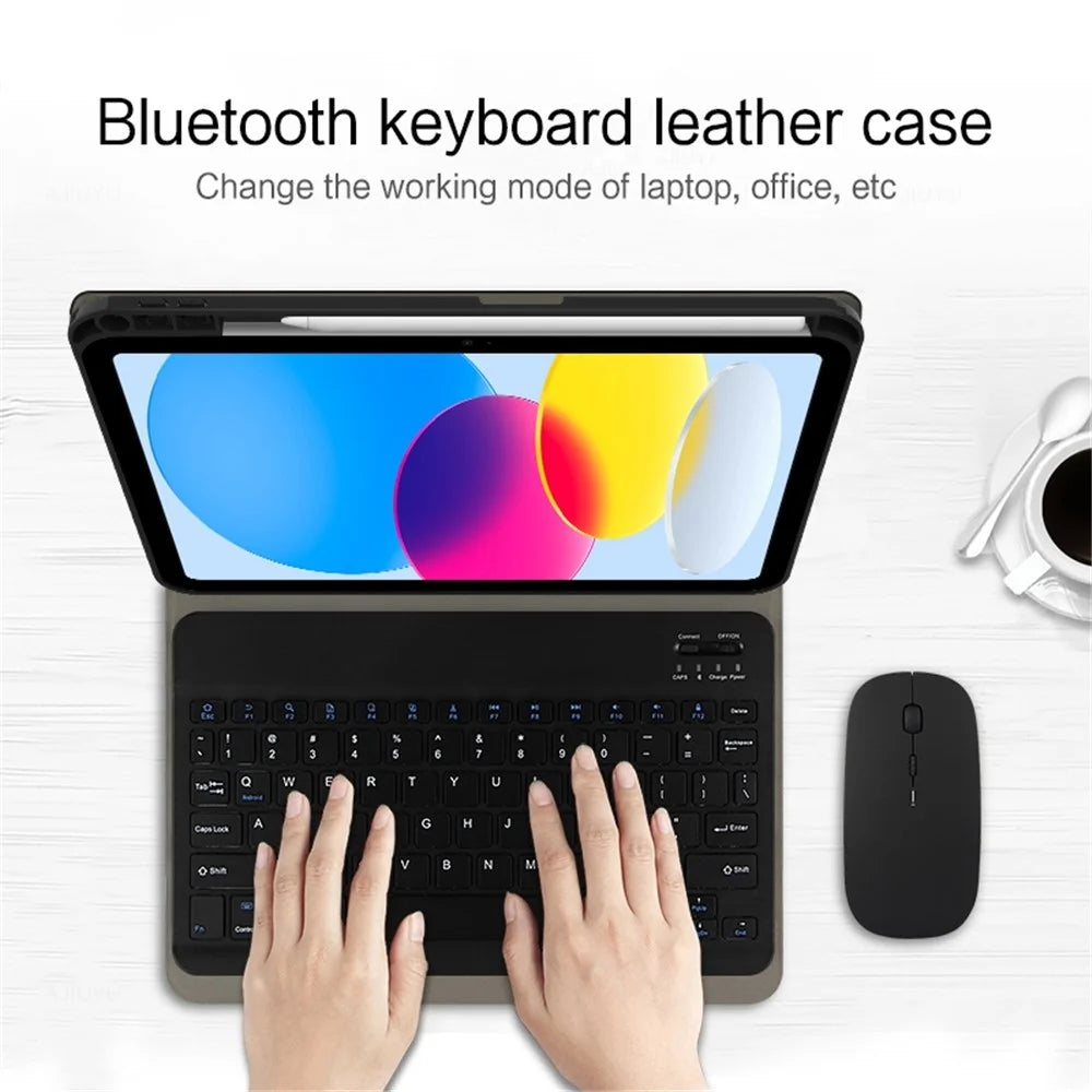 For iPad (2025) / 10.9 (2022) Leather Stand Tablet Case with Detachable Magnetic Wireless Keyboard (Without Touchpad) - Black - 5