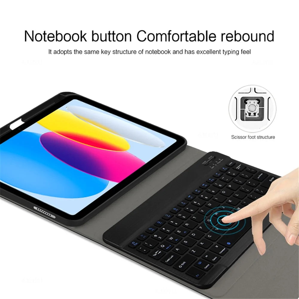 For iPad (2025) / 10.9 (2022) Leather Stand Tablet Case with Detachable Magnetic Wireless Keyboard (Without Touchpad) - Black - 6