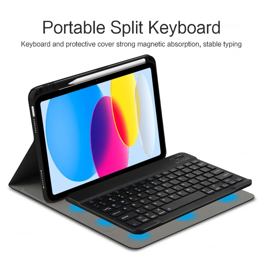 For iPad (2025) / 10.9 (2022) Leather Stand Tablet Case with Detachable Magnetic Wireless Keyboard (Without Touchpad) - Black - 7