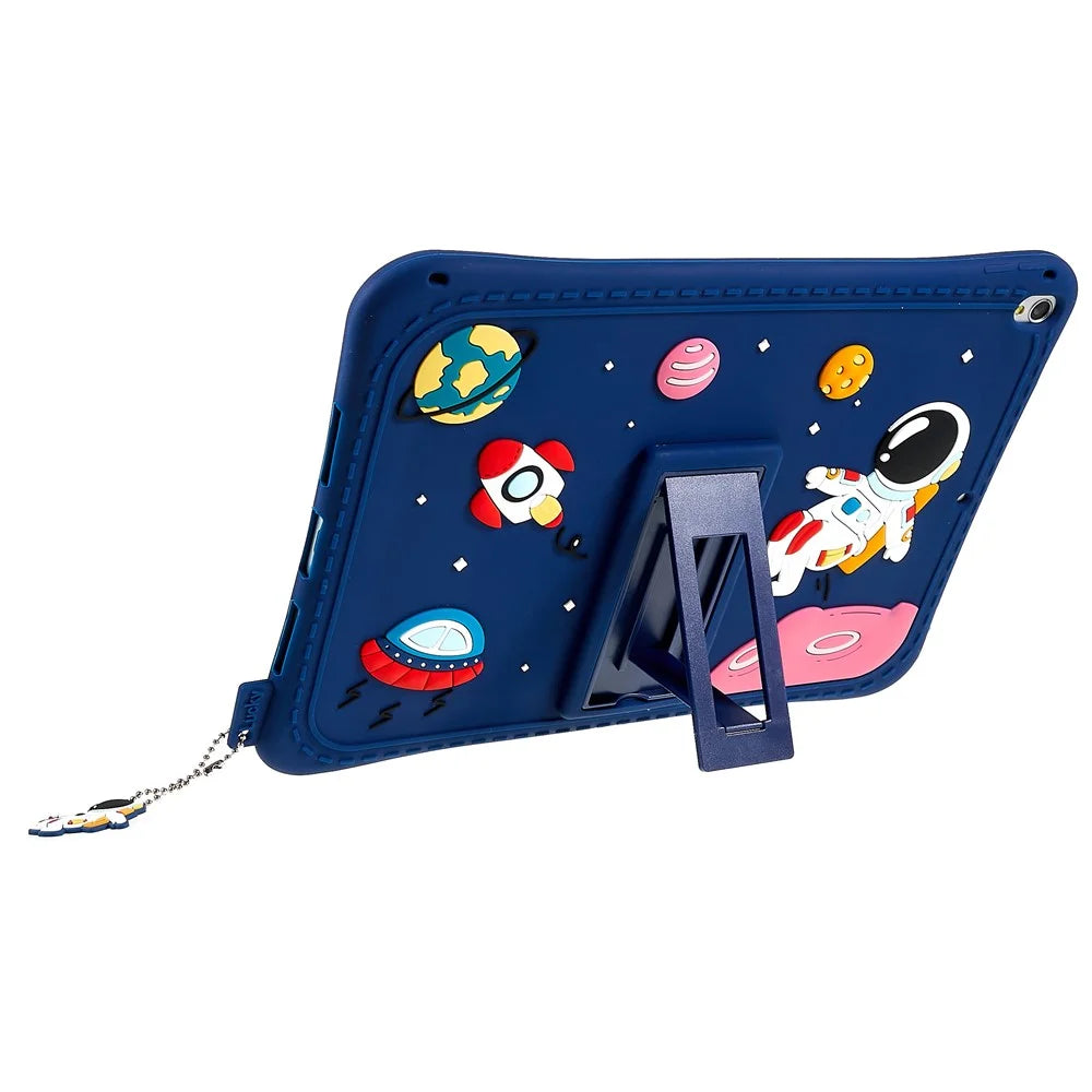 For iPad 10.2 (2021) / (2020) / (2019) / Air 10.5 inch (2019) / Pro 10.5-inch (2017) Space Pattern Kickstand Silicone Cover - Dark Blue - 1