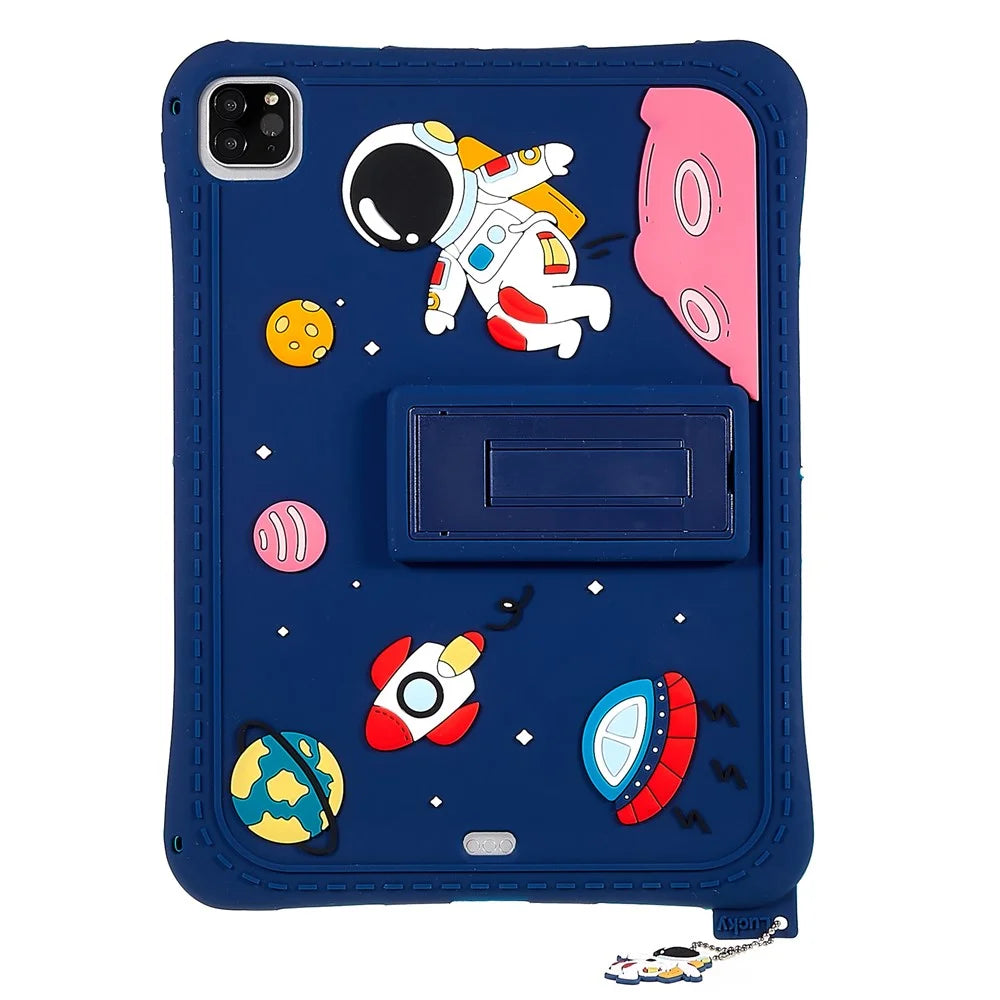 For iPad Air (2022) / (2020) / iPad Pro 11 (2020) / (2021) / (2022) Cartoon Universe Space Pattern Shockproof Kickstand Tablet Case Silicone Cover - Dark Blue - 2
