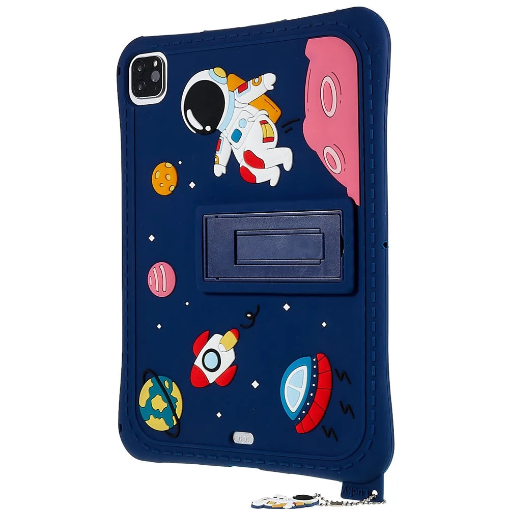 For iPad Air (2022) / (2020) / iPad Pro 11 (2020) / (2021) / (2022) Cartoon Universe Space Pattern Shockproof Kickstand Tablet Case Silicone Cover - Dark Blue - 3