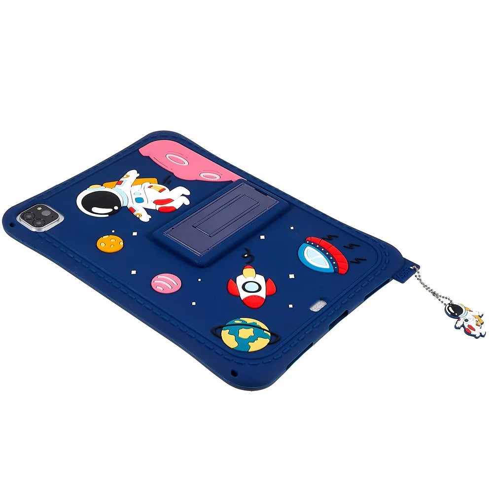 For iPad Air (2022) / (2020) / iPad Pro 11 (2020) / (2021) / (2022) Cartoon Universe Space Pattern Shockproof Kickstand Tablet Case Silicone Cover - Dark Blue - 5