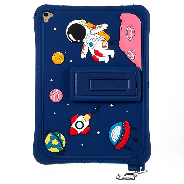 For iPad Air (2013) / Air 2 / iPad 9.7-inch (2017) / (2018) Silicone Tablet Case Cartoon Universe Space Pattern Anti-drop Cover with Kickstand - Dark Blue - 2