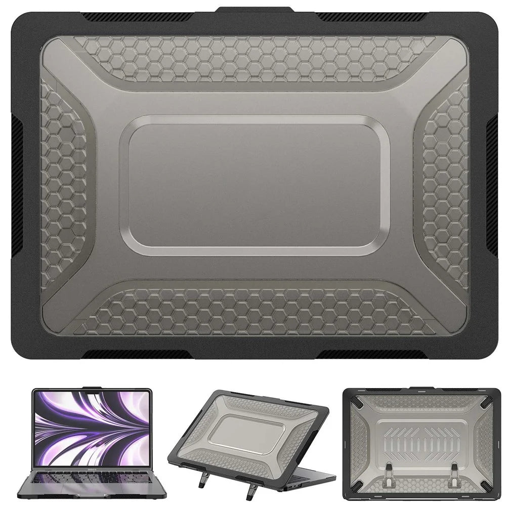For MacBook Air 13 inch (2026) A3449 / (2025) A3240 / (2024) A3113 / (2022) A2681 Protective Case Anti-Scratch Laptop Hard PC Case with Kickstand - Black - 2
