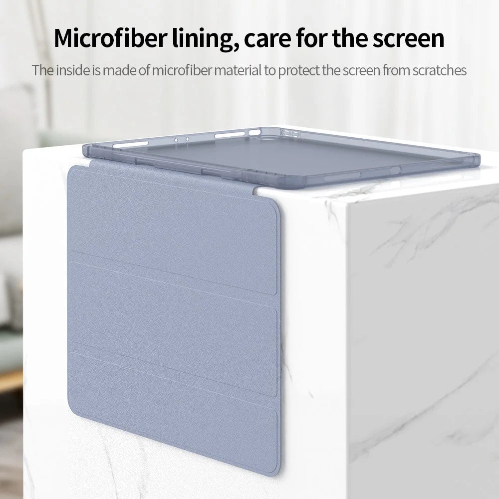 For iPad Pro 12.9 (2020) / (2021) / (2022) PU Leather Trifold Stand Cover Auto Sleep / Wake Smart Tablet Case with Pencil Holder - Dark Blue - 5