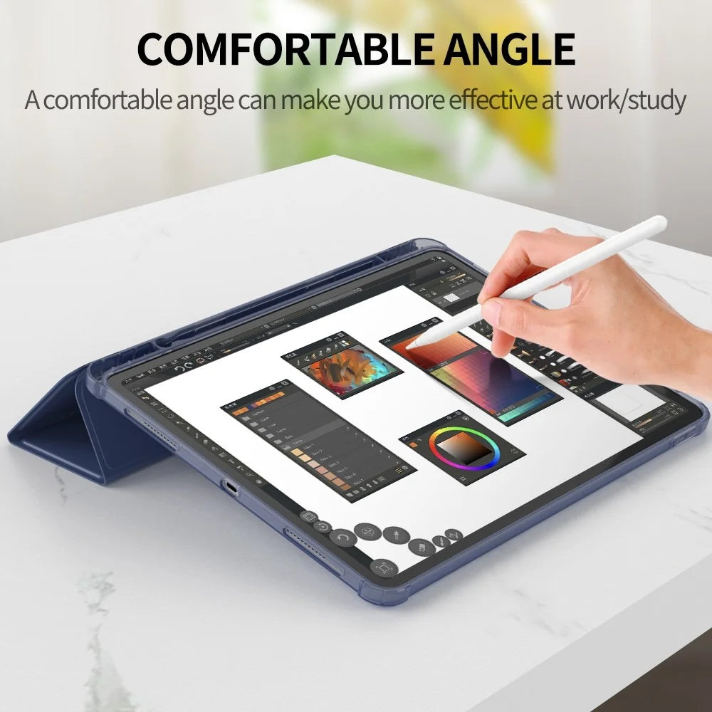 For iPad Pro 12.9 (2020) / (2021) / (2022) PU Leather Trifold Stand Cover Auto Sleep / Wake Smart Tablet Case with Pencil Holder - Dark Blue - 7