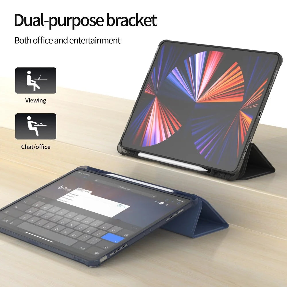 For iPad Pro 11 (2020) / (2021) / (2022) PU Leather Soft TPU Shell Trifold Stand Cover Magnetic Flip Auto Sleep / Wake Tablet Case with Pencil Holder - Dark Blue - 3
