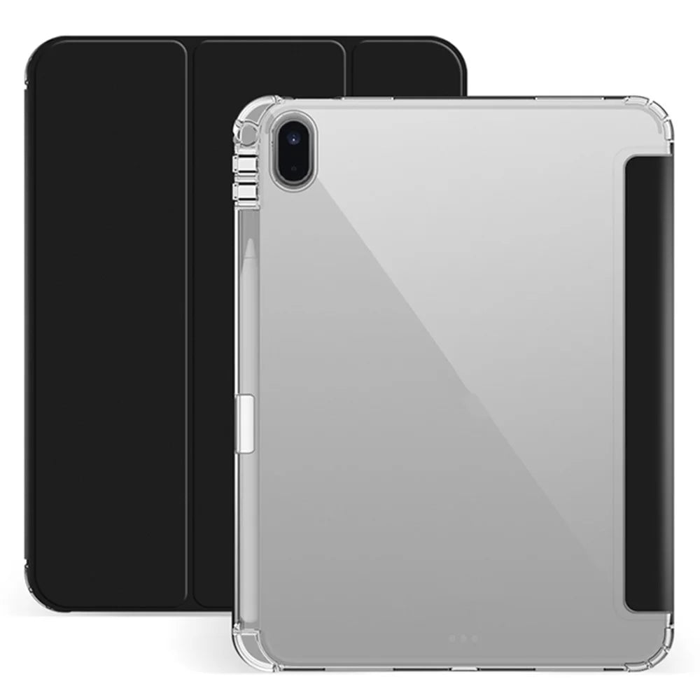 For iPad (2025) / 10.9 (2022) PU Leather Trifold Stand Case Clear Back Cover with Pencil Holder - Black - 2