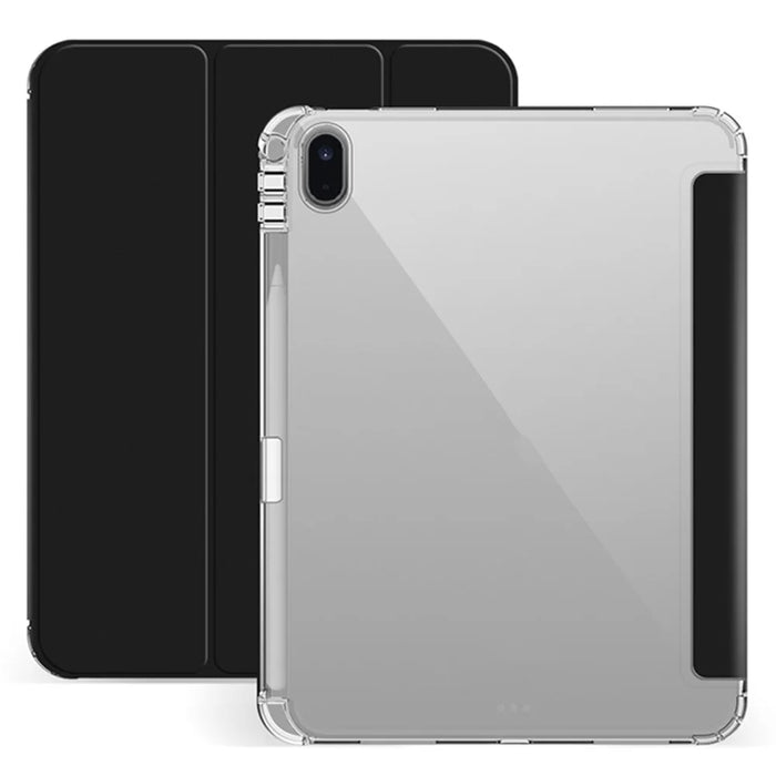 For iPad (2025) / 10.9 (2022) PU Leather Trifold Stand Case Clear Back Cover with Pencil Holder - Black - 2