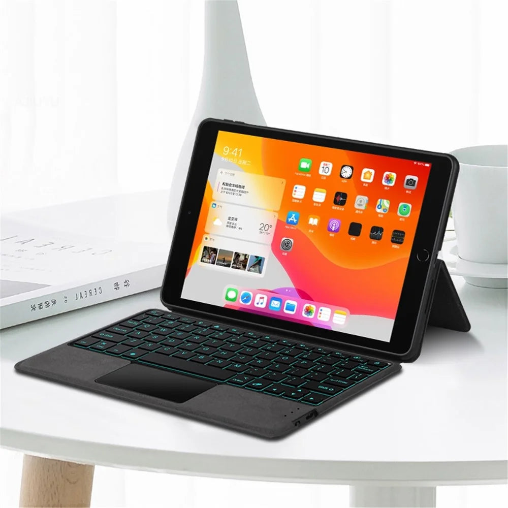 For iPad Air (2013) / Air 2  /  iPad 9.7-inch (2017) / (2018) Leather Case + Touchpad Bluetooth-compatible Keyboard with Backlit - 2