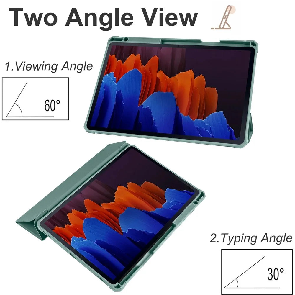 For Samsung Galaxy Tab S8+ / S7+ T970 / Tab S7 FE T730 T736 Trifold Stand Protective Case PU Leather + TPU + Acrylic Smart Cover with Auto Sleep / Wake - Midnight Green - 2