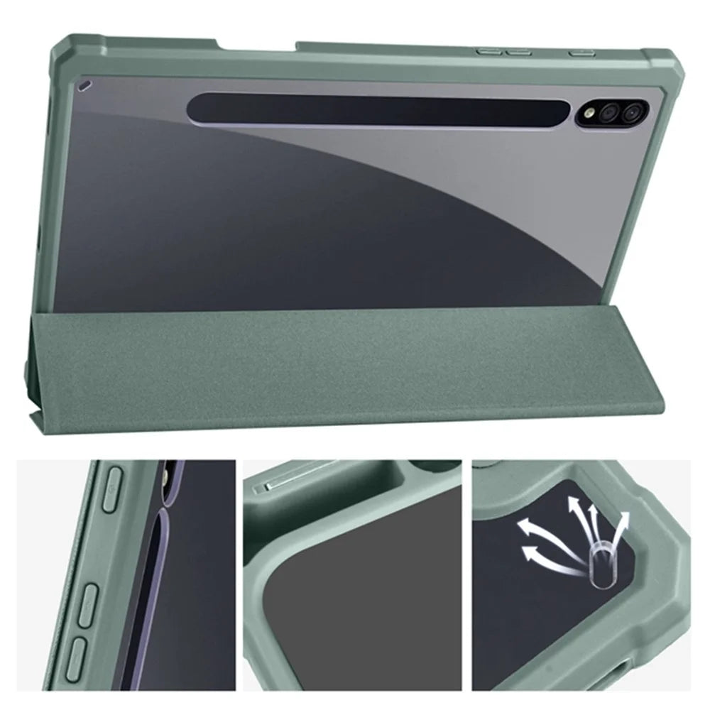For Samsung Galaxy Tab S8+ / S7+ T970 / Tab S7 FE T730 T736 Trifold Stand Protective Case PU Leather + TPU + Acrylic Smart Cover with Auto Sleep / Wake - Midnight Green - 3