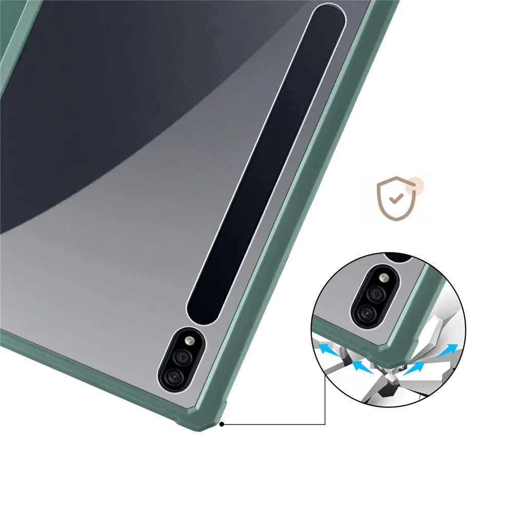 For Samsung Galaxy Tab S8+ / S7+ T970 / Tab S7 FE T730 T736 Trifold Stand Protective Case PU Leather + TPU + Acrylic Smart Cover with Auto Sleep / Wake - Midnight Green - 5