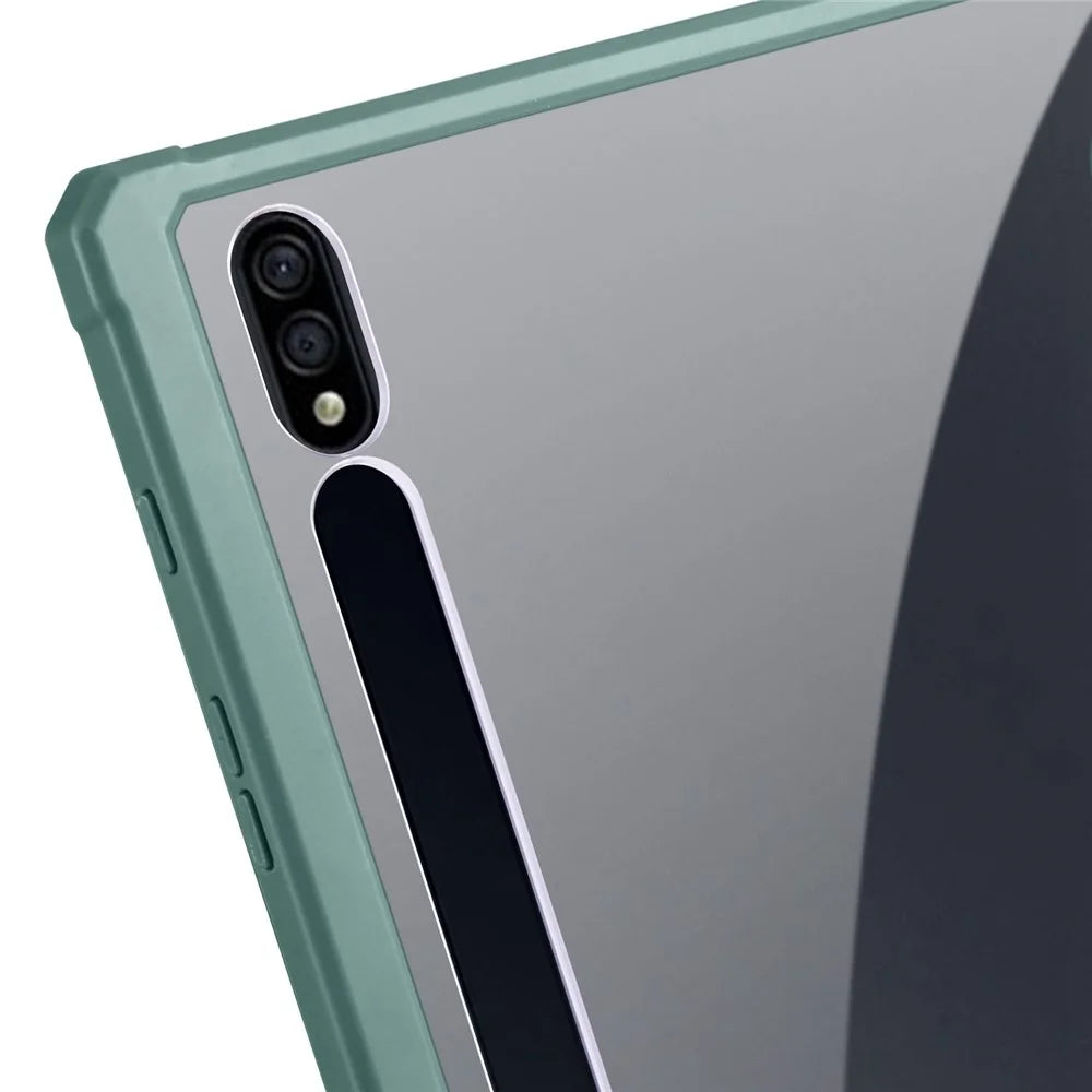For Samsung Galaxy Tab S8+ / S7+ T970 / Tab S7 FE T730 T736 Trifold Stand Protective Case PU Leather + TPU + Acrylic Smart Cover with Auto Sleep / Wake - Midnight Green - 6