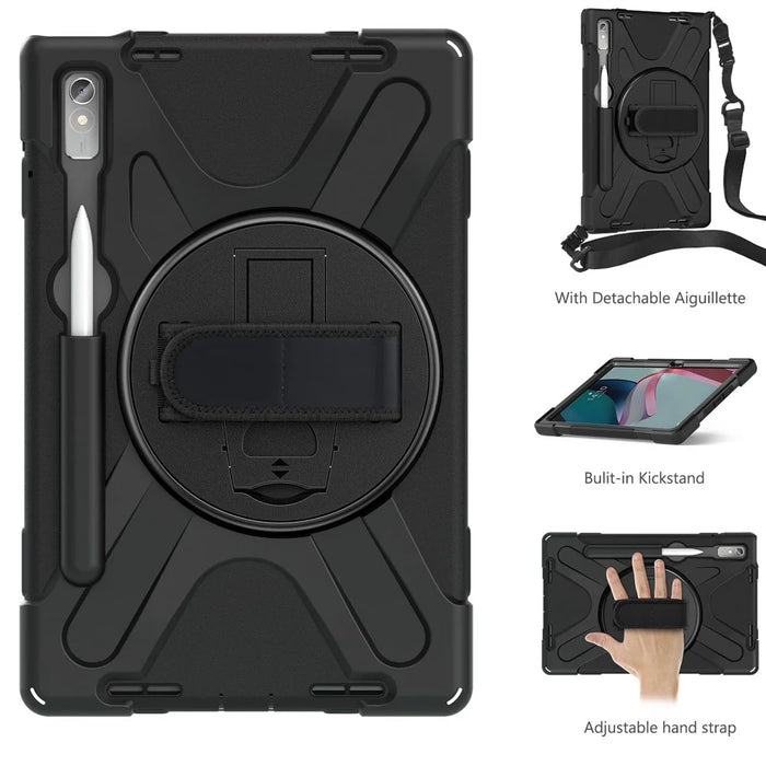 For Lenovo Tab P11 Pro Gen 2 Case Rotation Kickstand PC + Silicone Tablet Cover with Hand Strap / Shoulder Strap - Black - 2