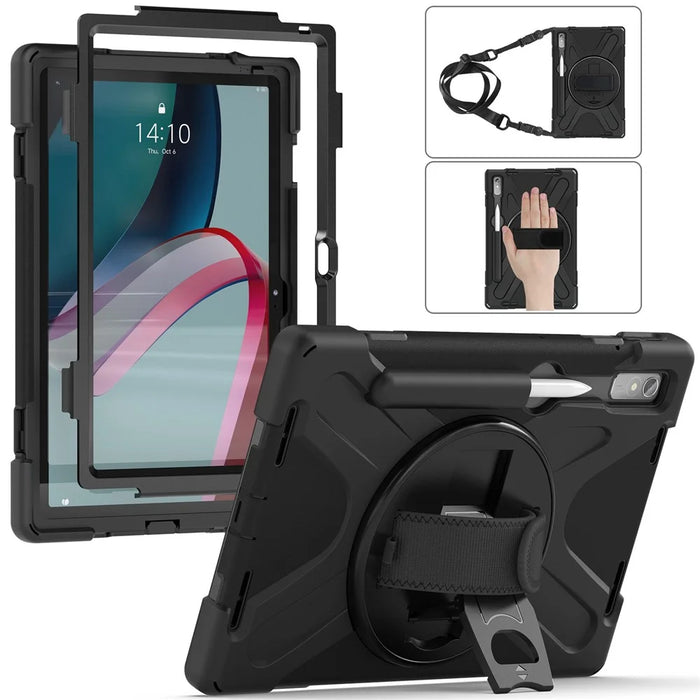 For Lenovo Tab P11 Pro Gen 2 Case Rotation Kickstand PC + Silicone Tablet Cover with Hand Strap / Shoulder Strap - Black - 3