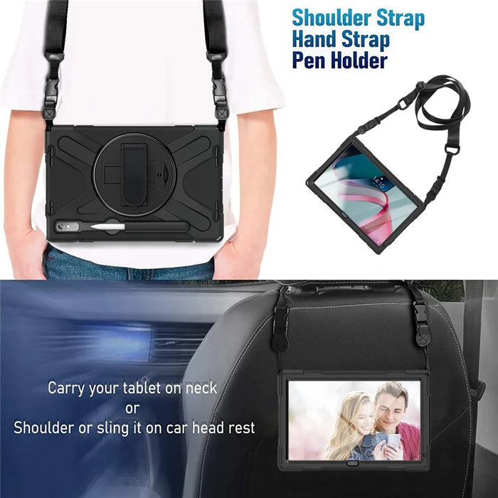 For Lenovo Tab P11 Pro Gen 2 Case Rotation Kickstand PC + Silicone Tablet Cover with Hand Strap / Shoulder Strap - Black - 5