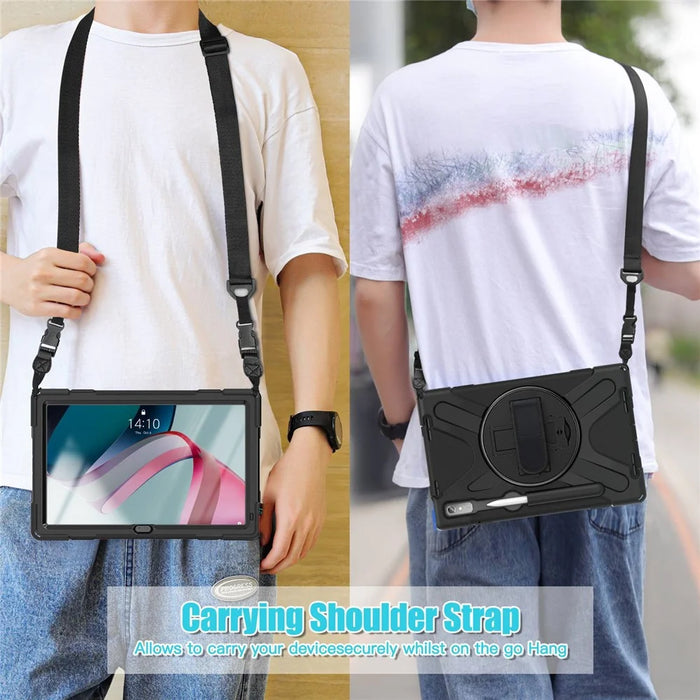 For Lenovo Tab P11 Pro Gen 2 Case Rotation Kickstand PC + Silicone Tablet Cover with Hand Strap / Shoulder Strap - Black - 7