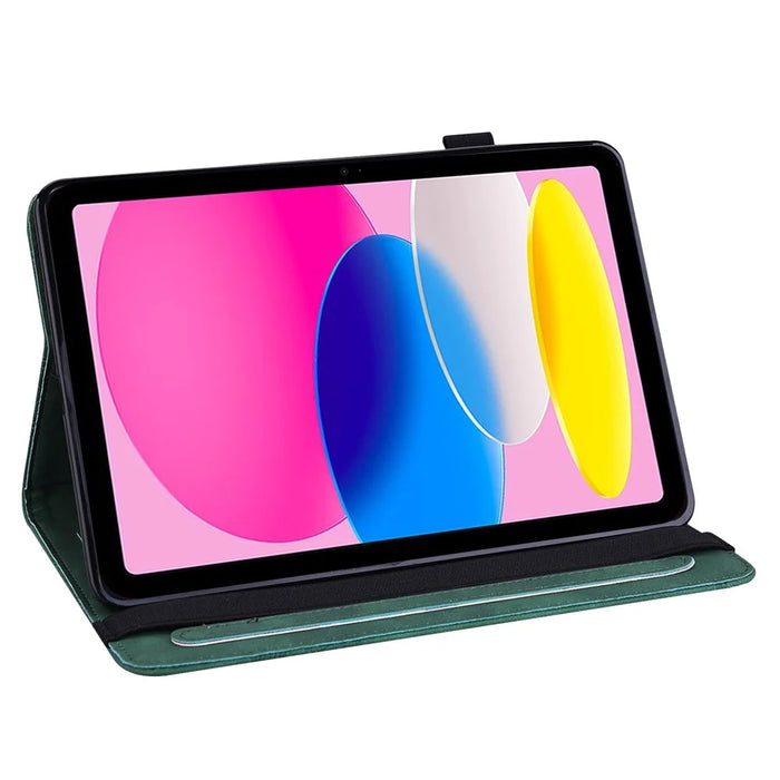 For iPad (2025) / 10.9 (2022) Flower Imprinting Stand Wallet Tablet Case PU Leather Auto Wake / Sleep Cover with Elastic Band - Green - 3