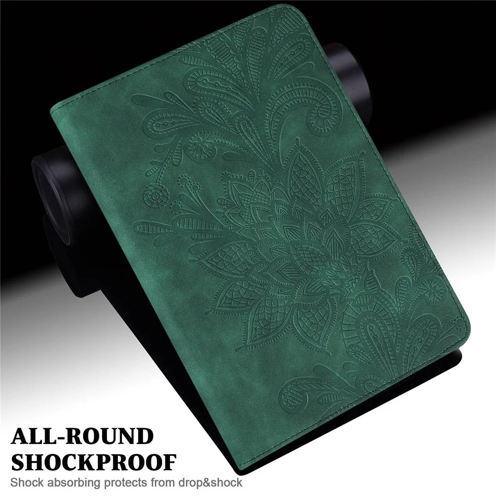 For iPad (2025) / 10.9 (2022) Flower Imprinting Stand Wallet Tablet Case PU Leather Auto Wake / Sleep Cover with Elastic Band - Green - 4