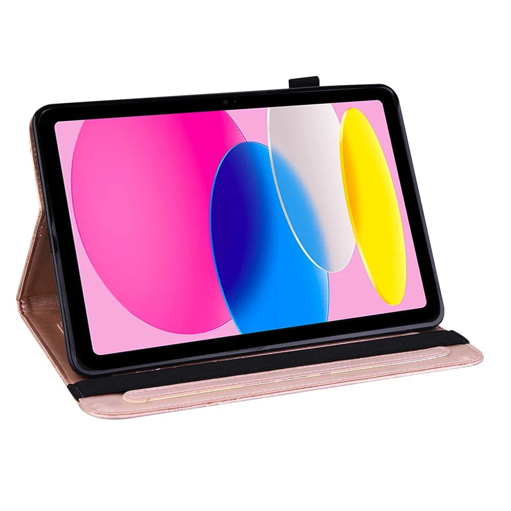 For iPad (2025) / 10.9 (2022) PU Leather Imprinting Butterflies Tablet Case Stand Card Holder Auto Wake / Sleep Cover - Rose Gold - 2