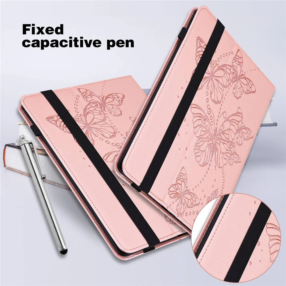 For iPad (2025) / 10.9 (2022) PU Leather Imprinting Butterflies Tablet Case Stand Card Holder Auto Wake / Sleep Cover - Rose Gold - 6