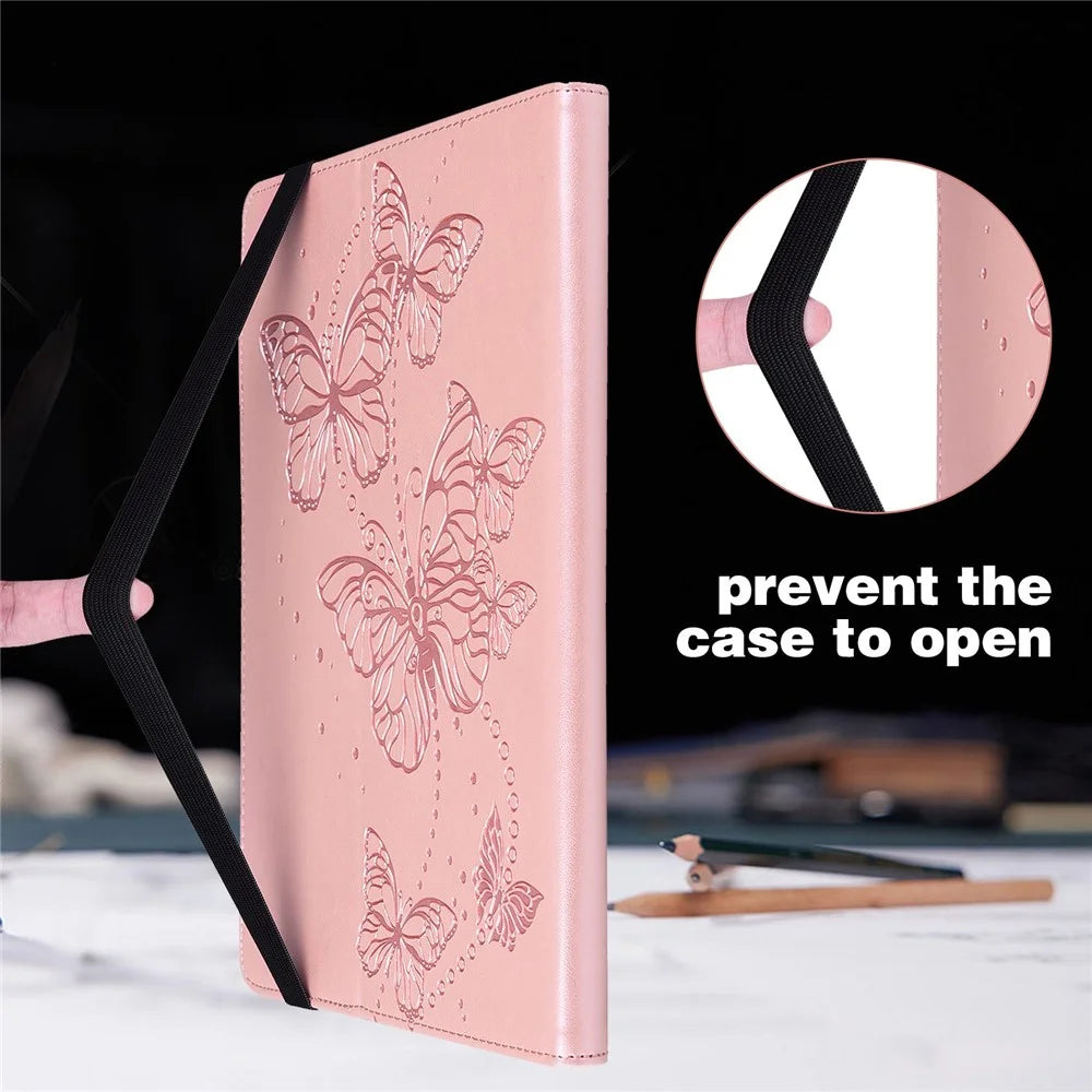 For iPad (2025) / 10.9 (2022) PU Leather Imprinting Butterflies Tablet Case Stand Card Holder Auto Wake / Sleep Cover - Rose Gold - 7