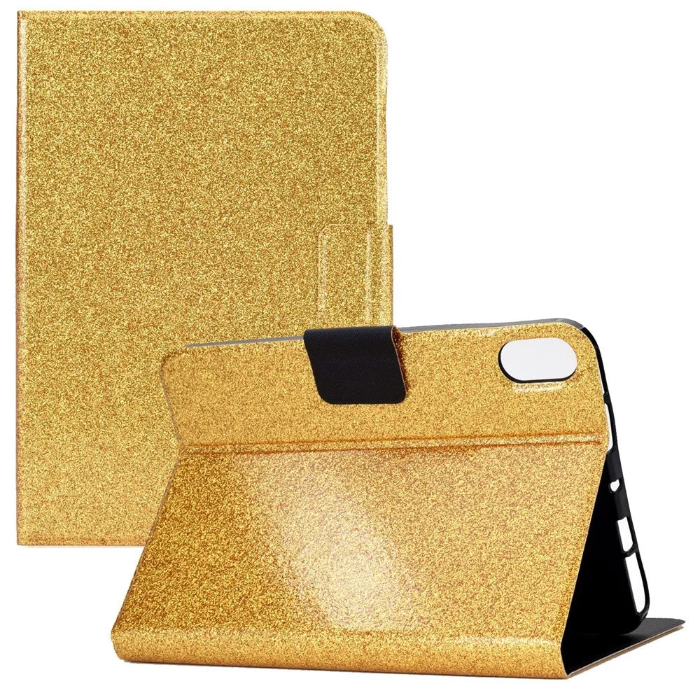 For iPad (2025) / 10.9 (2022) Glittery Sparkly Folio Tablet Case PU Leather Magnetic Clasp Protective Cover with Stand Card Holder - Gold - 1