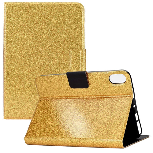 For iPad (2025) / 10.9 (2022) Glittery Sparkly Folio Tablet Case PU Leather Magnetic Clasp Protective Cover with Stand Card Holder - Gold - 1