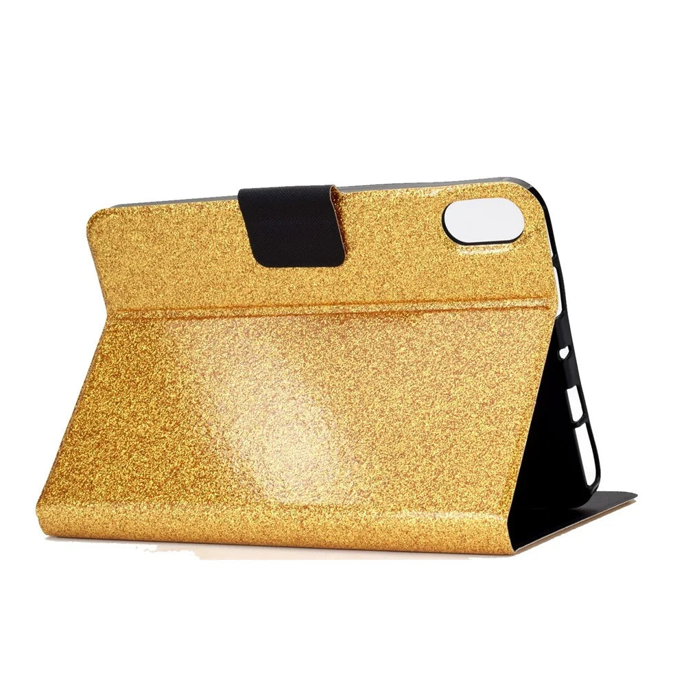 For iPad (2025) / 10.9 (2022) Glittery Sparkly Folio Tablet Case PU Leather Magnetic Clasp Protective Cover with Stand Card Holder - Gold - 4