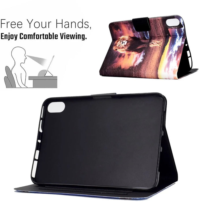 For iPad (2025) / 10.9 (2022) Pattern Printing Tablet Case PU Leather Stand Smart Cover with Card Holder - Lion  /  Leopard - 3