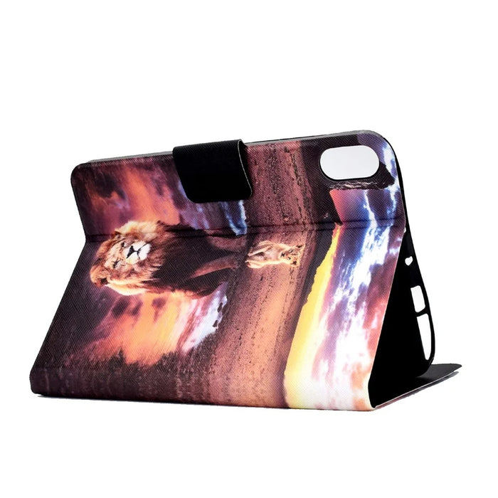 For iPad (2025) / 10.9 (2022) Pattern Printing Tablet Case PU Leather Stand Smart Cover with Card Holder - Lion  /  Leopard - 7