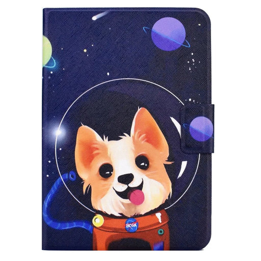 For iPad (2025) / 10.9 (2022) Pattern Printing PU Leather Tablet Case Folding Stand Folio Cover with Card Holder - Space Dog - 2