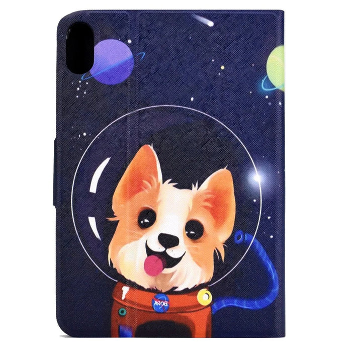 For iPad (2025) / 10.9 (2022) Pattern Printing PU Leather Tablet Case Folding Stand Folio Cover with Card Holder - Space Dog - 3
